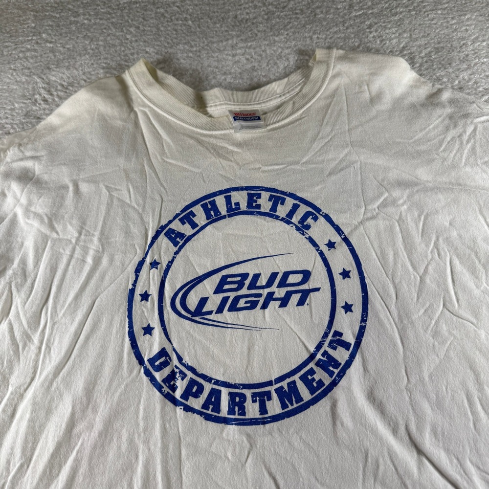Hanes Heavyweight Double Sided Bud Light Graphic Tee Shirt Men's White XXL 2XL